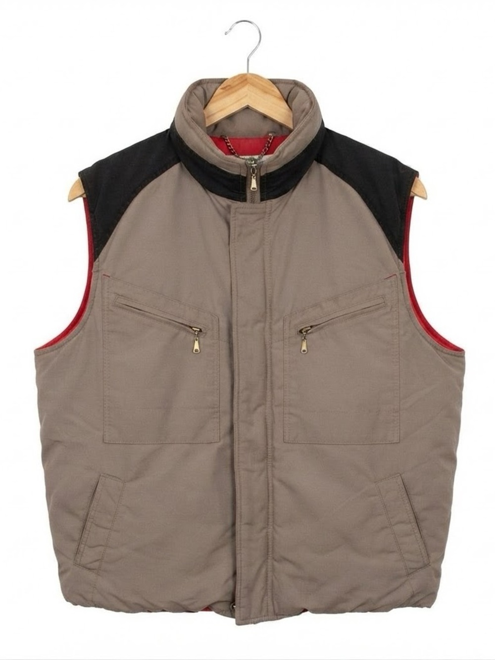 Vintage Pacific Trail Sportswear Men's Tan/Black Down Puffer Vest L Zip Off Hood